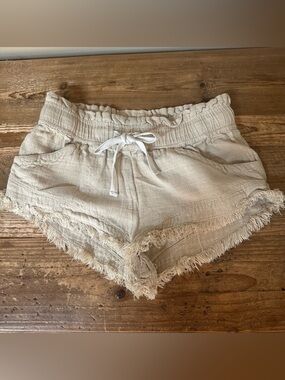 BDG Linen Blend Frayed Hem Micro Frankie Shorts Size Small Boho Beach Neutral
